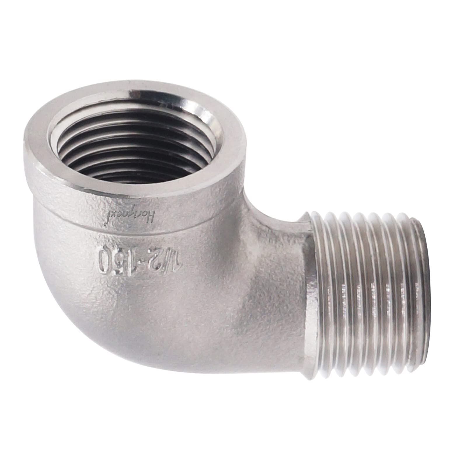 Stainless Steel NPT 1/2 Inch Elbow Fitting, 90 Degree, With Male And Female Threads For Water, Air, PVC Tubing, 304 Grade, High Pressure Up To 290 PSI, Wide Temperature Range From -100 To 660 Degrees F Horiznext