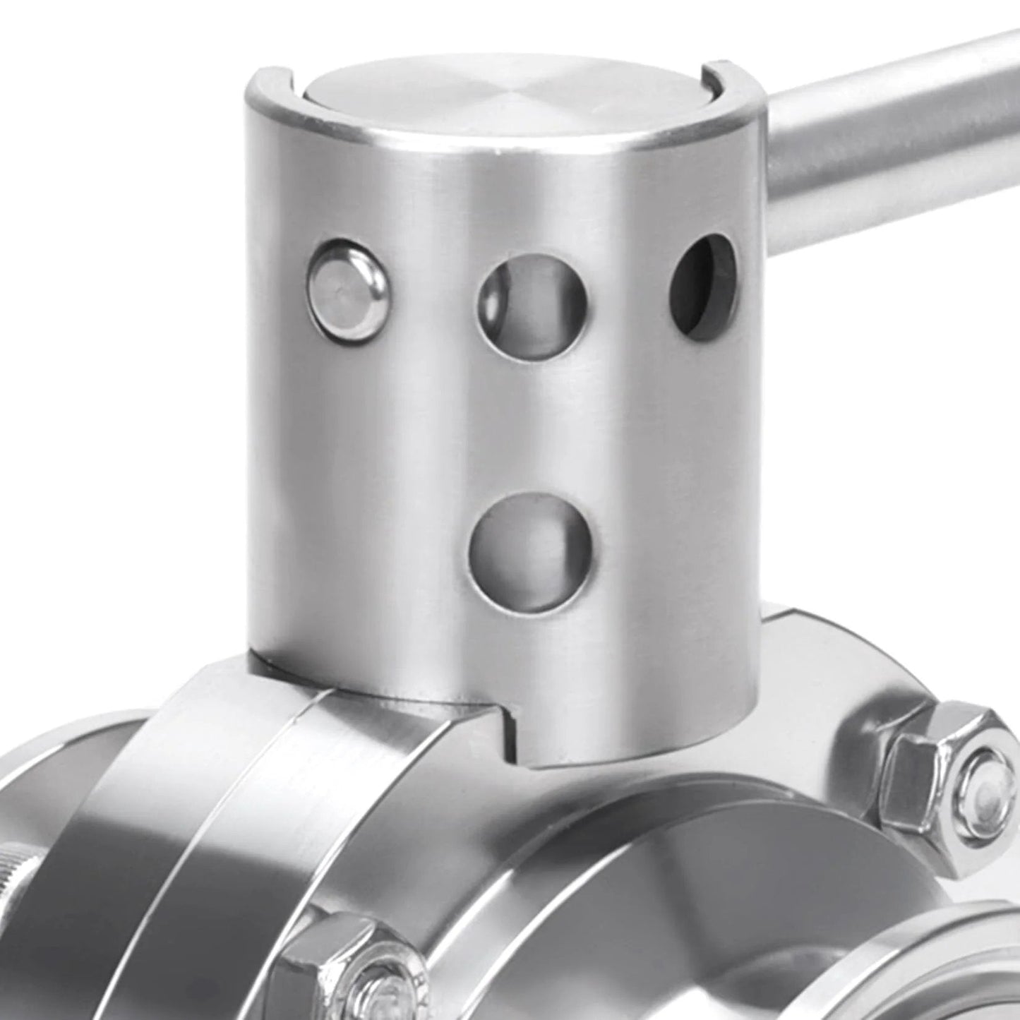 Close-up of Two Inch Heavy Duty Tri Clamp Sanitary Butterfly Valve With Pull Handle Stainless Steel 304 2 Pack Clover Clamp Style