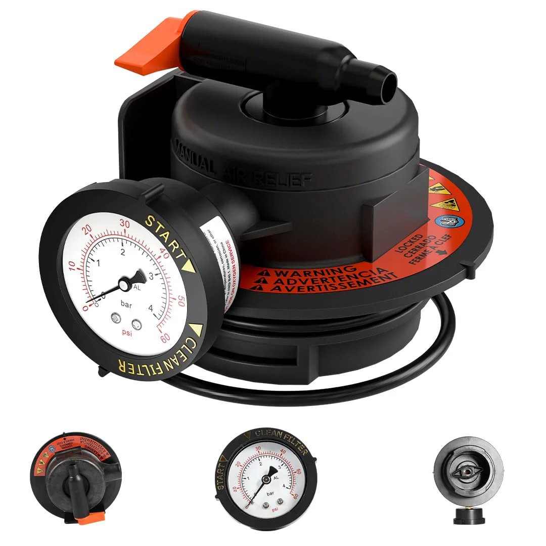 Replacement Manual Air Relief Valve Assembly With Pressure Gauge And O Rings For Hayward Pro Grid DE Filters And SwimClear Cartridge Filters Compatible With DEP 500 Series Durable Pool Filter Aquatonics