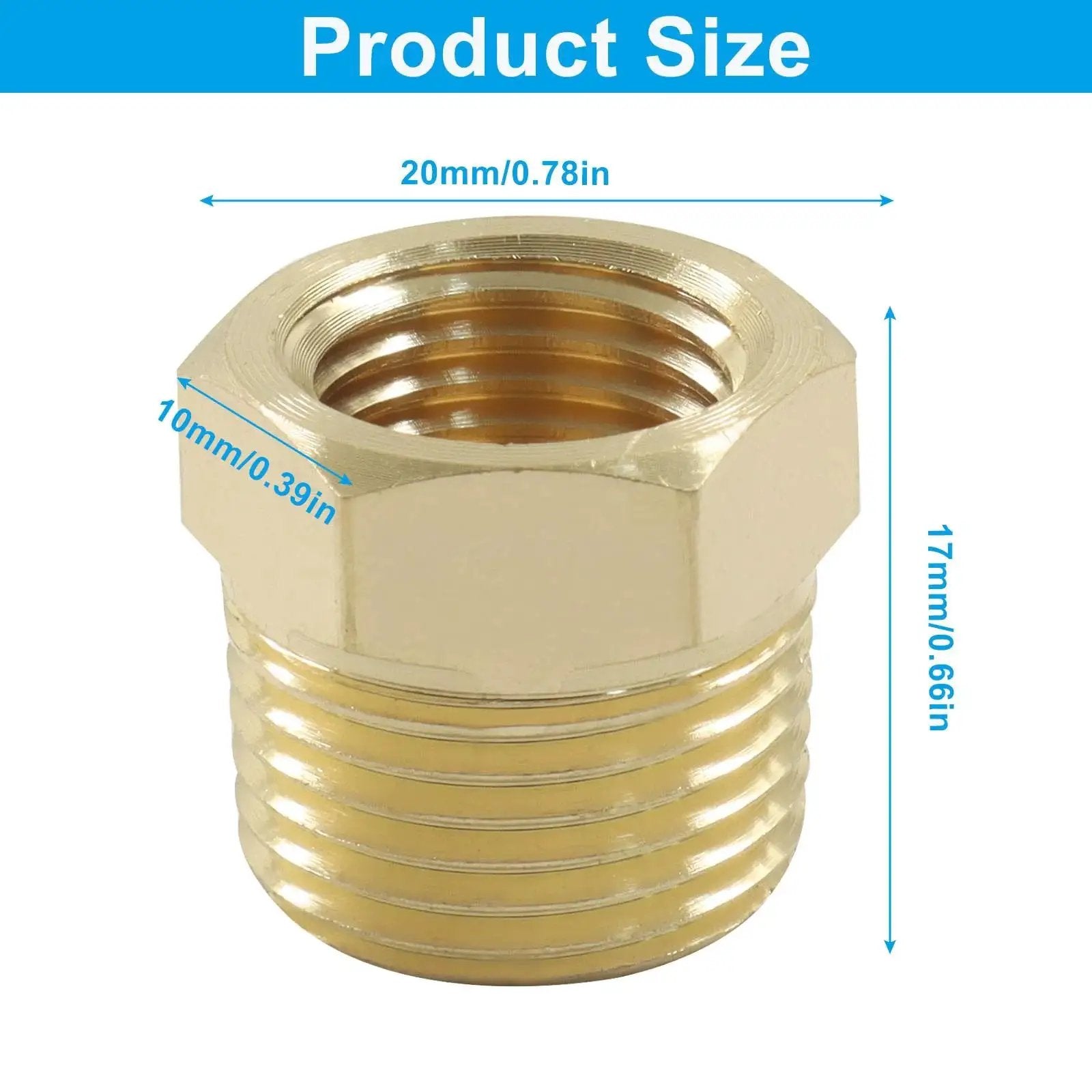 Brass NPT Reducer Fittings Three Eighths Inch Male To One Quarter Inch Female Hex Bushing Pipe Adapter For Hoses And Tubes