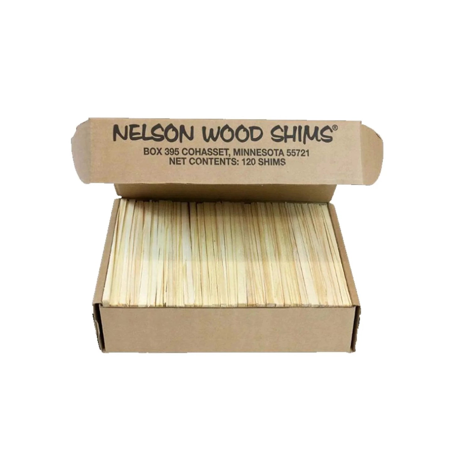 Open box showing 8 Inch Wood Shims For Leveling Pro Pack 120 Count Wedges For Toilets Tables Doors And Furniture Levelers For Uneven Floors