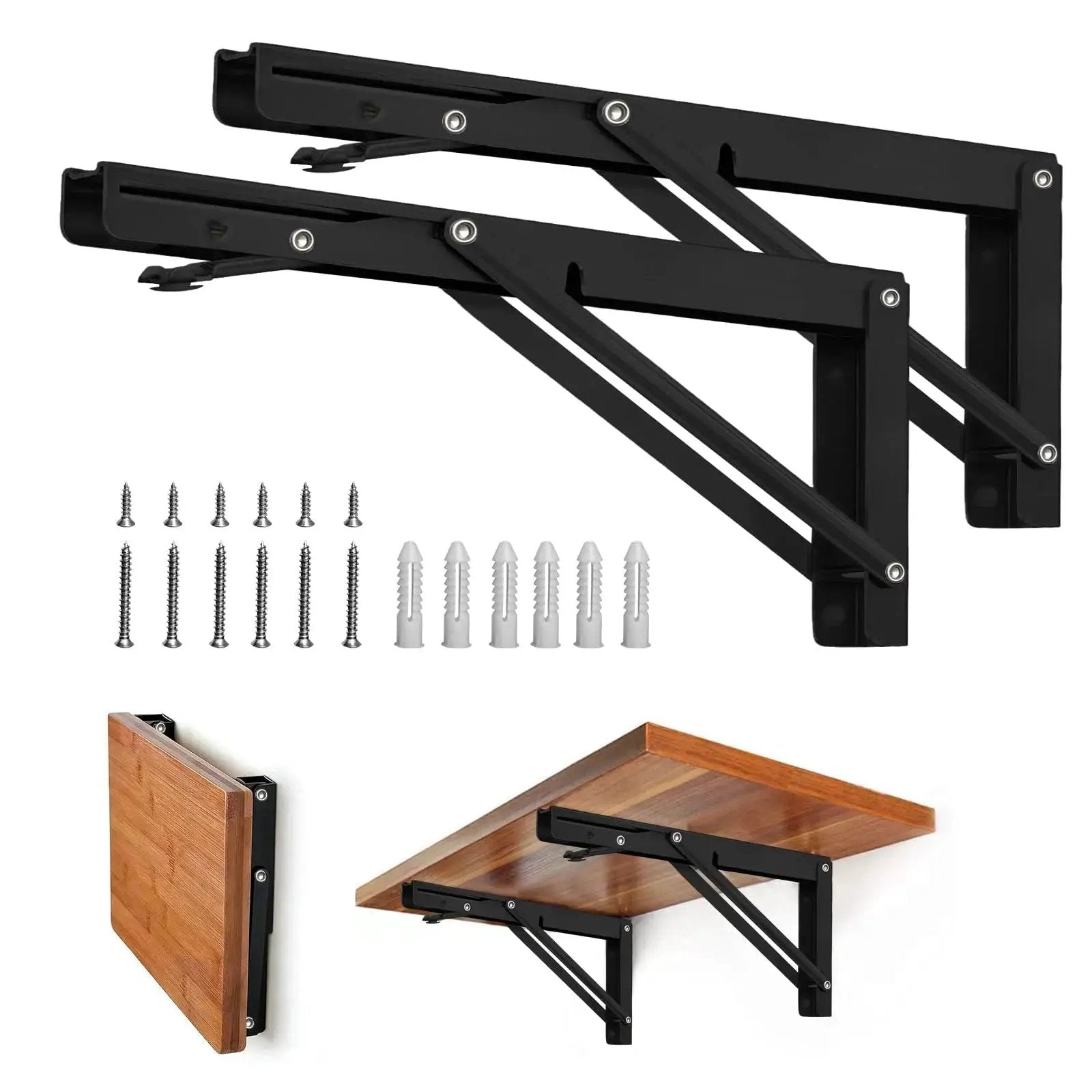 Heavy Duty Folding Shelf Brackets For Wall Or Bench Use Two Pack 12 Inch Metal Collapsible Brackets With 150 Lbs Capacity