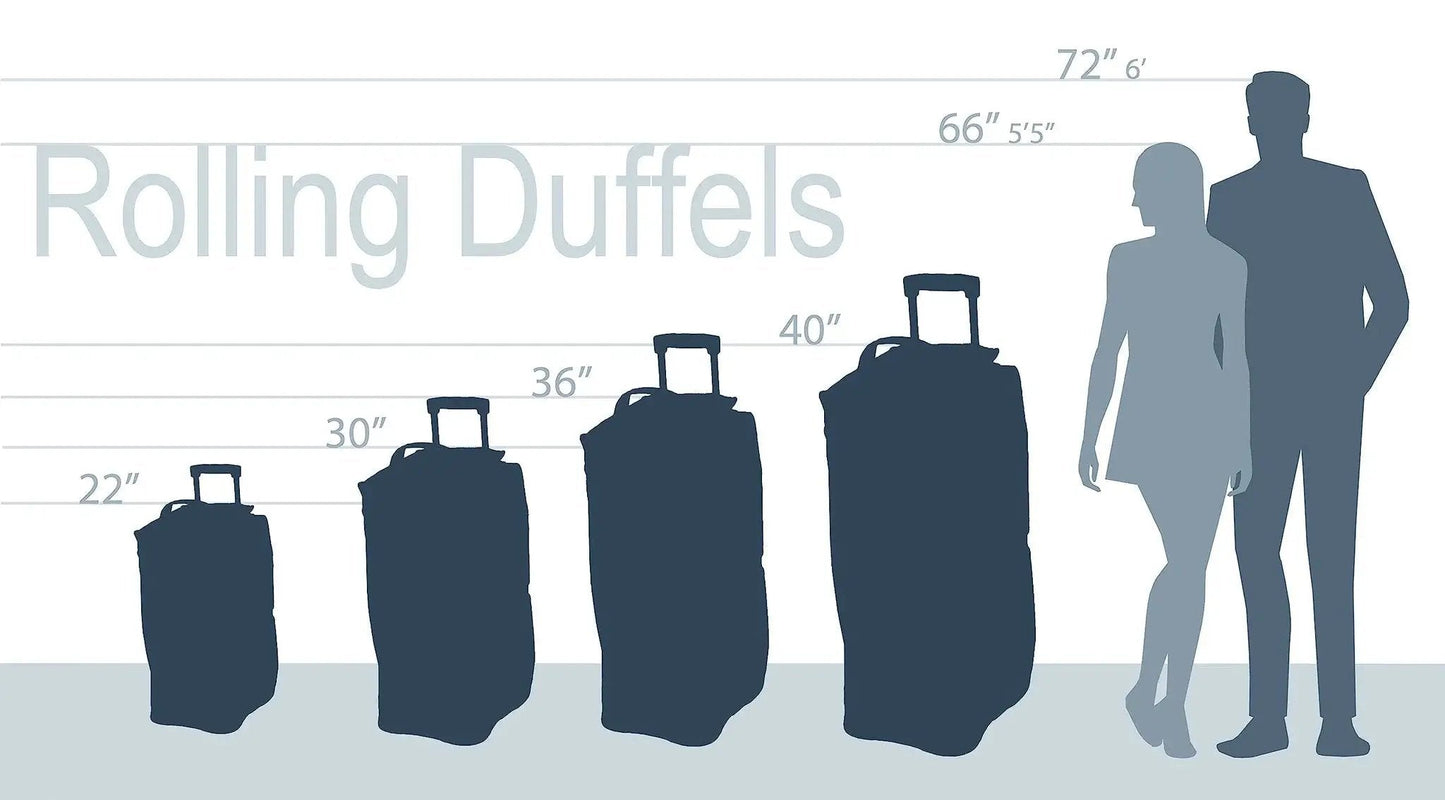 Rolling Duffel Bag With Extra Large Wheels And A Wide U Shaped Opening, Sleek Black 22 Inch Soft Sided Travel Luggage Size Comparison Chart
