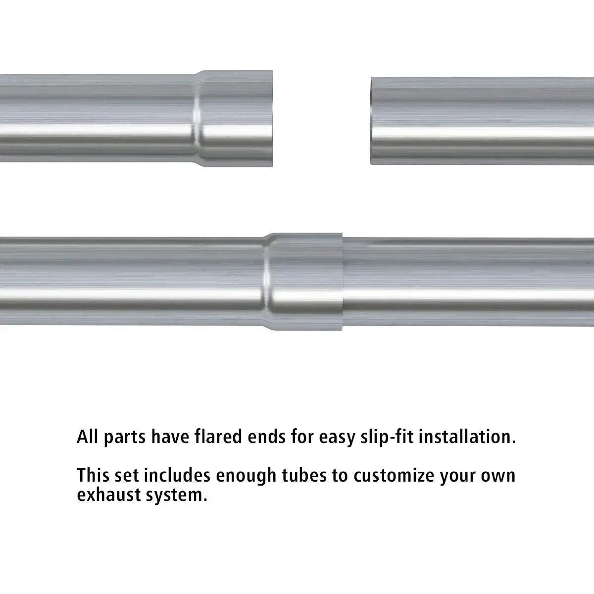 Close-up of stainless steel mandrel bend kit showing flared ends for slip-fit. Stainless Steel Mandrel Bend Kit 2.5 Inch 8 Pcs 304 Tubing U Bend Universal Fit.