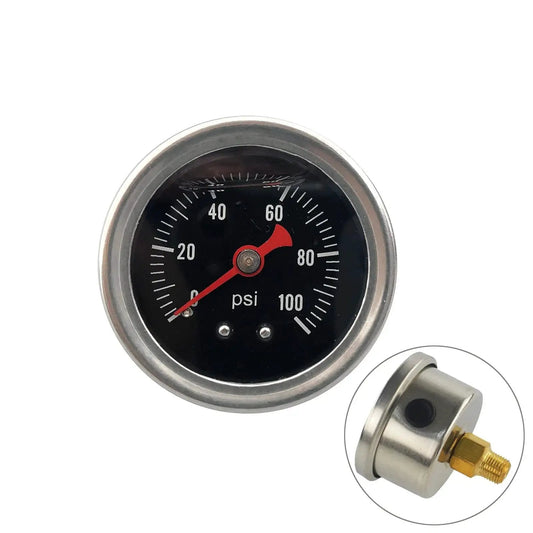 Universal Manual Inline Fuel Pressure Regulator Gauge Liquid Filled Adjustable Zero To One Hundred PSI One Eighth Inch NPT Black Face
