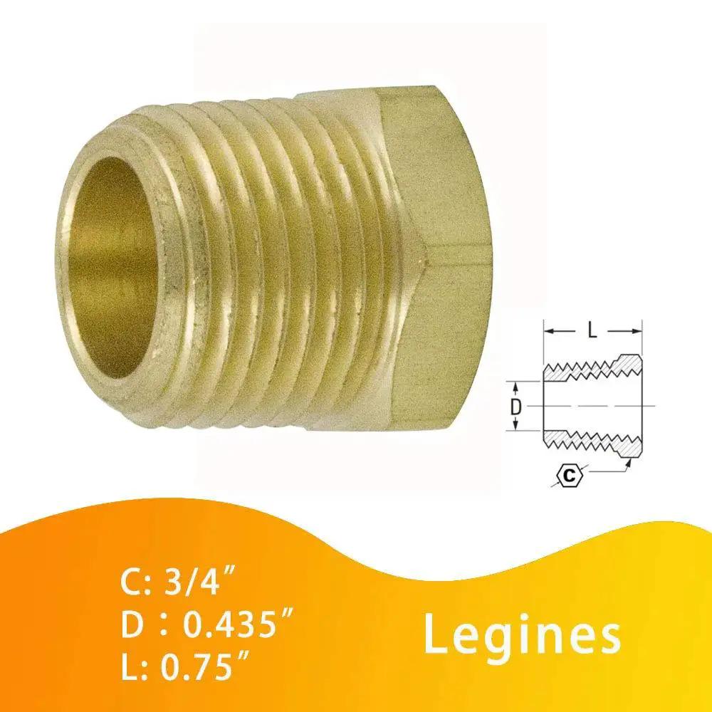 Close-up of Three Eighth Inch Male NPT To One Quarter Inch Female NPT Brass Reducing Bushing with hex head, Legines brand