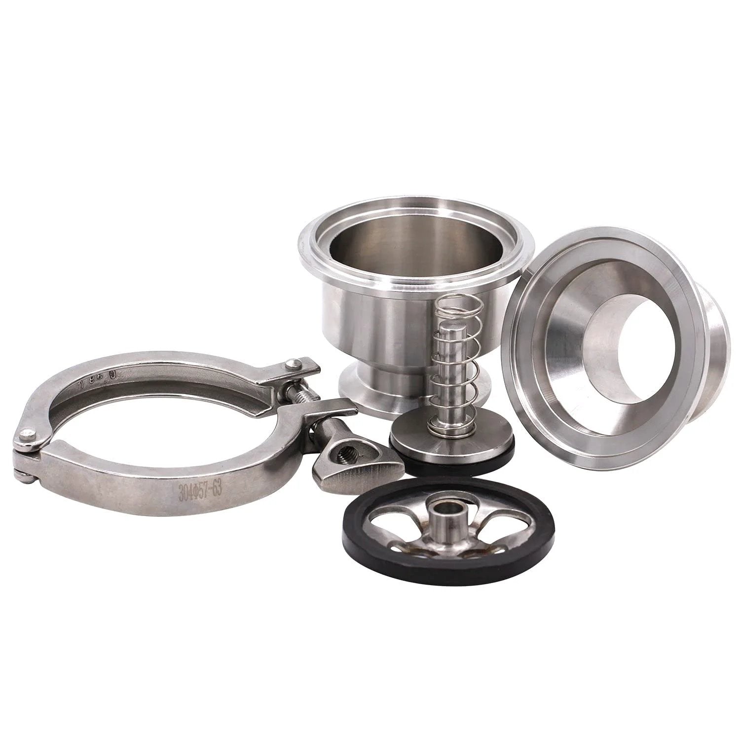 1.5 Inch Tri Clamp Sanitary Check Valve One Way Flow Stainless Steel 304 With FKM Gasket, 130 C Max Temp, 145 PSI, parts disassembled