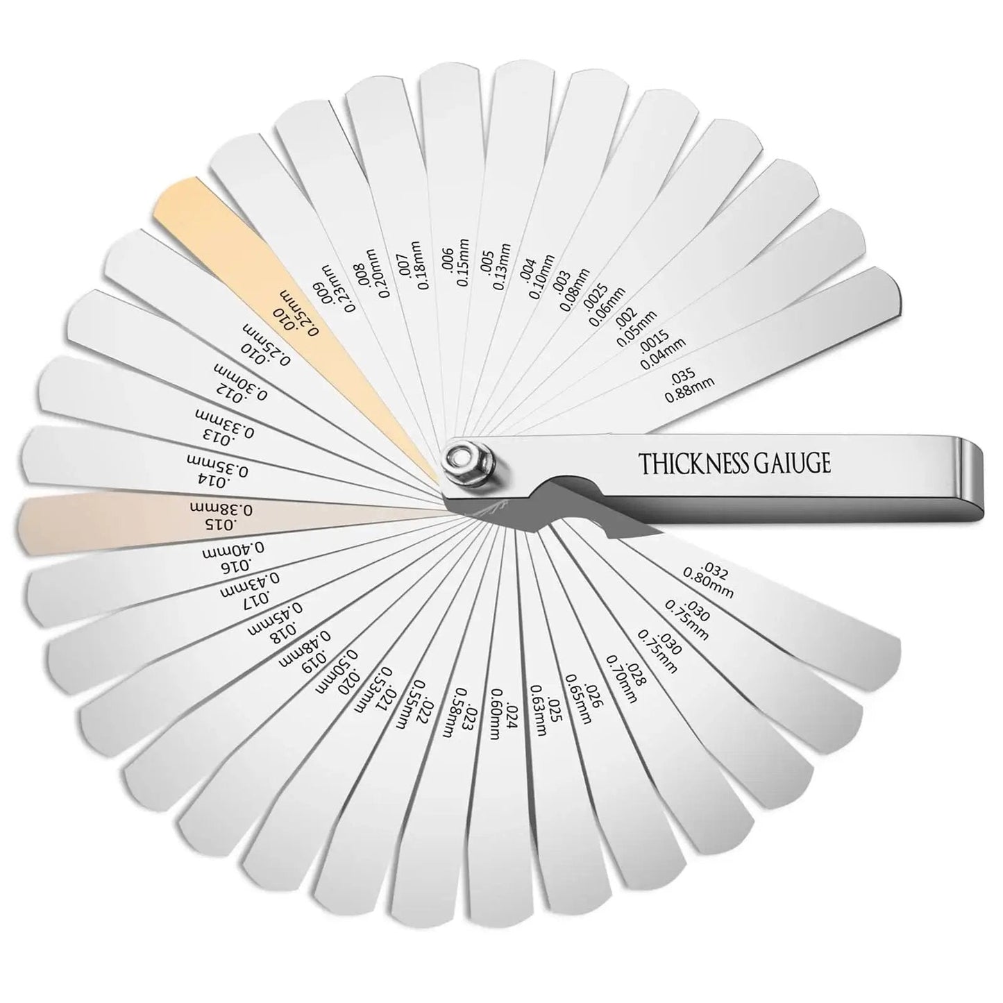 Feeler Gauge Set Stainless Steel 32 Blades Dual Marked Metric And Imperial 0.04 To 0.88 Mm 0.0015 To 0.035 Inch Thickness Gauges