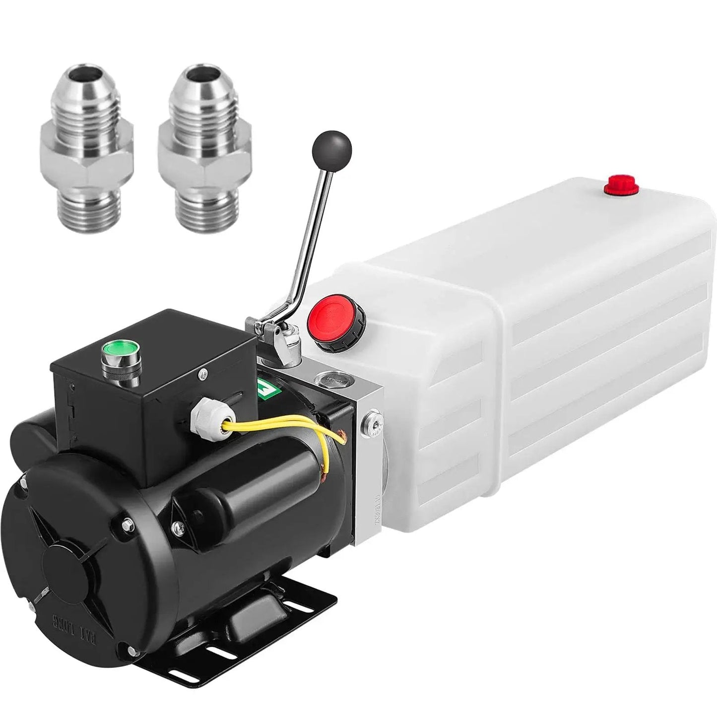 Hydraulic Power Unit For Car Lifts With 220V AC Motor, 3 HP, 2750 PSI, 6 Liter Reservoir, shown with additional fittings.