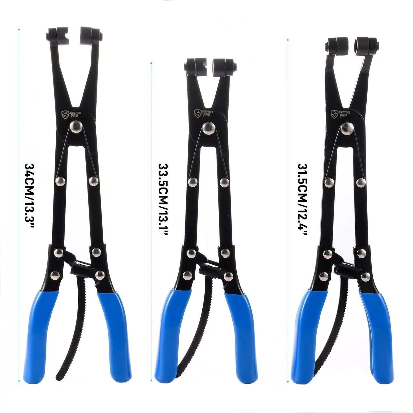 Three Piece Hose Clamp Pliers Set With Locking Assist Featuring 45 Degree 90 Degree And Straight Heads Rotatable Clamp Jaw Professional Hose Clamp Tool For 1.1 To 2.3 Inch Hose Clamps Designed For One Person Installation And Removal, front view