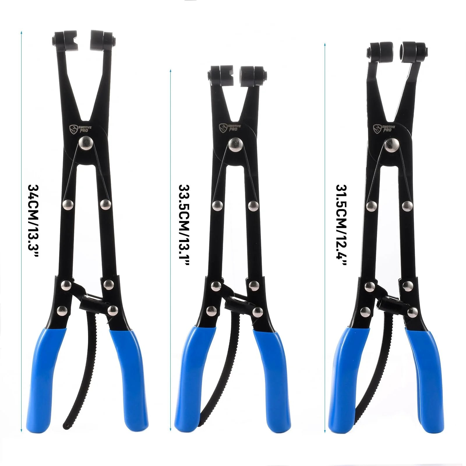 Three Piece Hose Clamp Pliers Set With Locking Assist Featuring 45 Degree 90 Degree And Straight Heads Rotatable Clamp Jaw Professional Hose Clamp Tool For 1.1 To 2.3 Inch Hose Clamps Designed For One Person Installation And Removal, front view