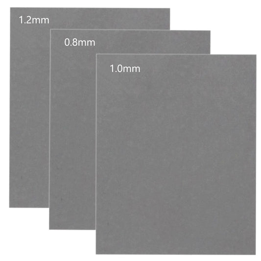 Three non asbestos gasket material sheets in 0.8mm, 1mm, and 1.2mm thickness, each 15x11.8 inches for DIY engine gaskets.