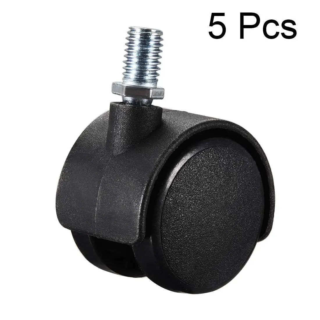Twin Wheel Nylon Swivel Furniture Caster Set With 1.5 Inch Wheels And M10 X 15mm Threaded Stem Brakes, Non Marking Black Casters, 33lb Capacity Per Wheel, 5 Piece Furniture Caster Set For Smooth Rolling And Stability, single black caster with threaded stem