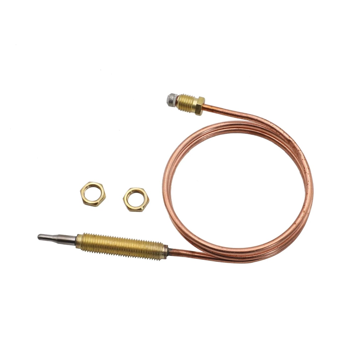 Universal 24 Inch Gas Thermocouple Sensor M8x1 Thread For Propane BBQ Grill Fire Pit And Fireplace Heater Replacement Part By Meter Star No Brainer Easy Install High Temperature Durable Sensor With Reliable Performance, copper coil with brass fittings