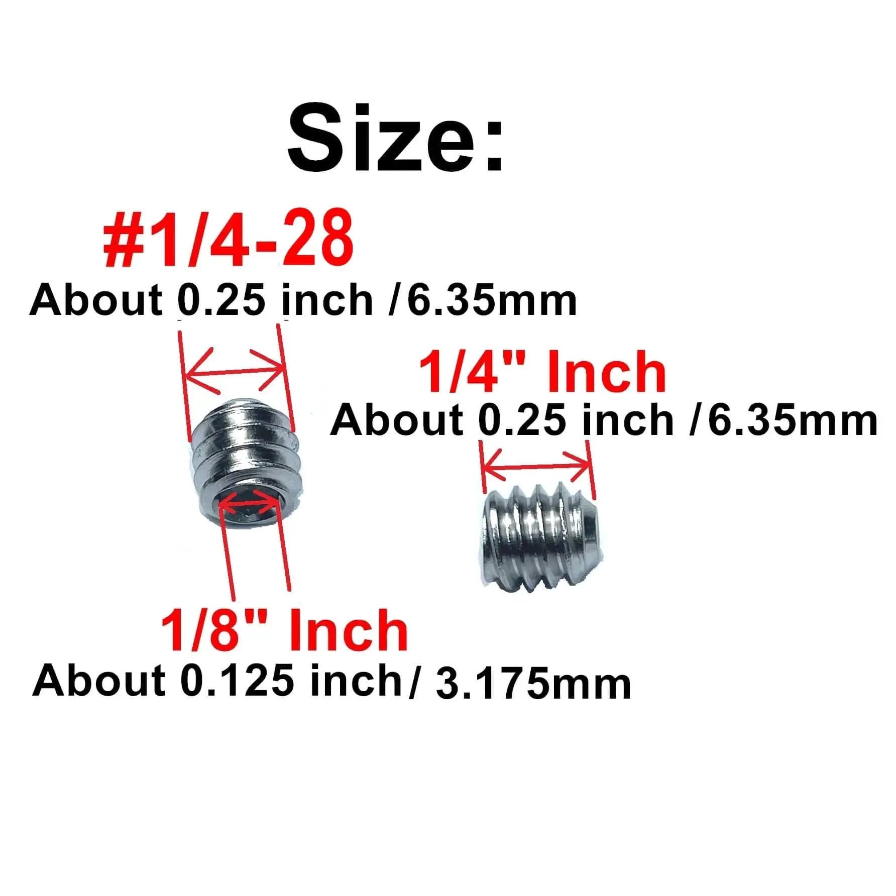 60 Piece 1/4-28 Stainless Steel Hex Socket Set Screws With 1/8 Inch Allen Wrench 304 Grade Grub Screws size dimensions