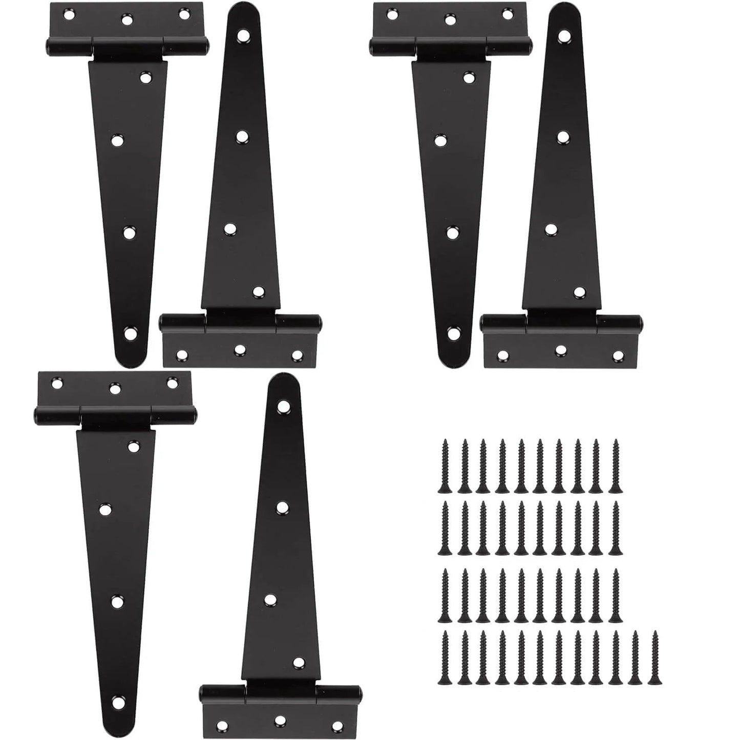 6 Pack 8 Inch T Strap Hinges Heavy Duty Shed Door Hinges Gate Strap Black Tee Hinge for Wooden Fences Yard Barn Doors Gates