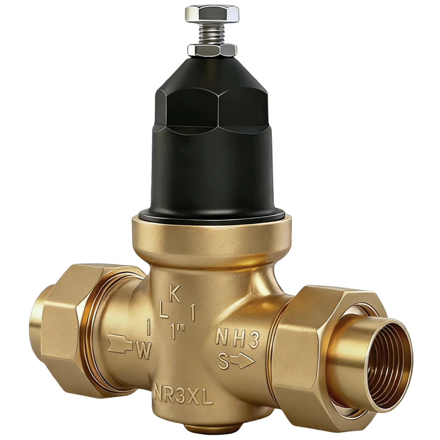 Water Pressure Reducing Valve 1 Inch NR3XLDU With Double Union FNPT Connection for Home and Commercial Use, bronze body