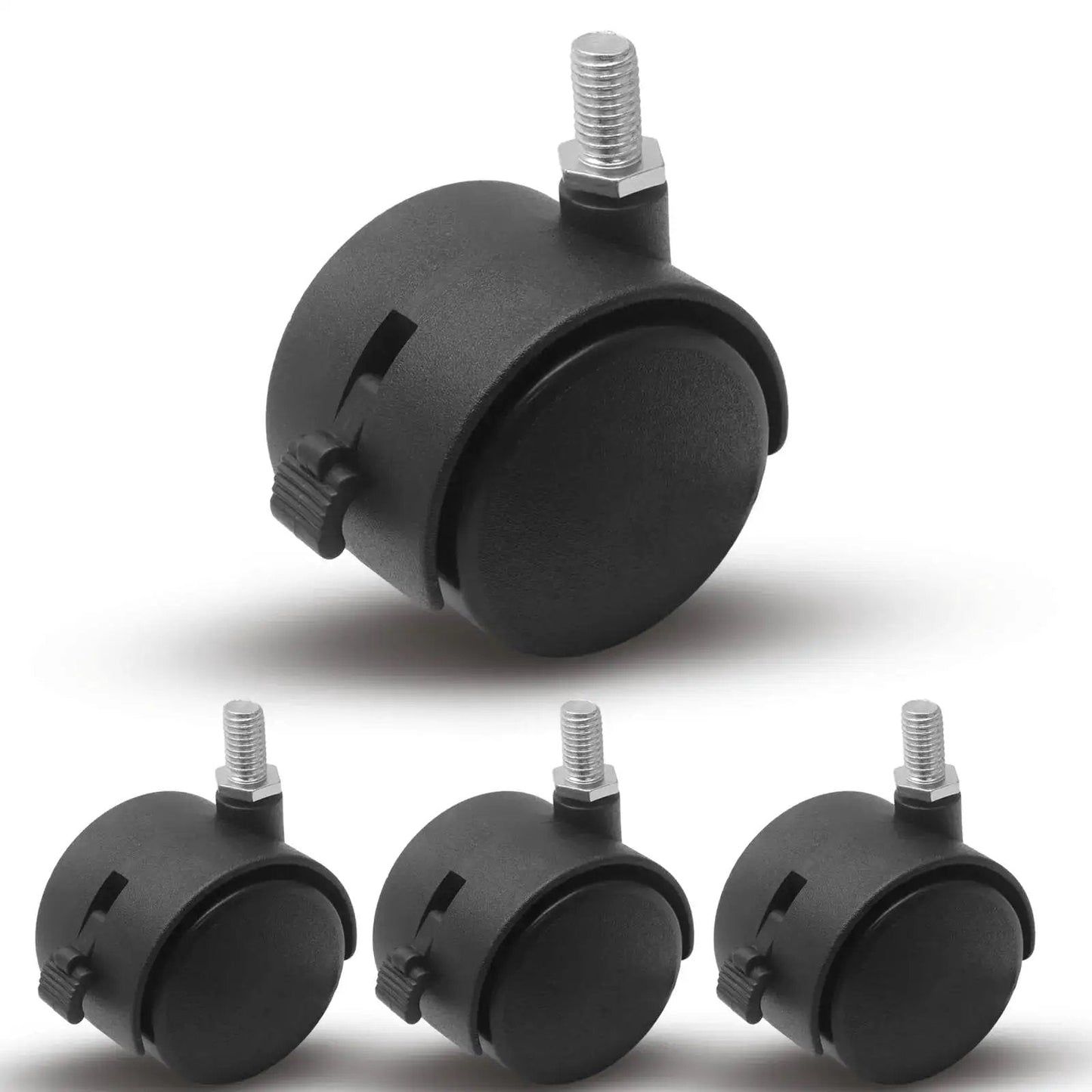 1.5 Inch M8 Threaded Stem Casters With Brakes Black Nylon Furniture Casters Set Of 4 Heavy Duty Replacement Swivel Wheels
