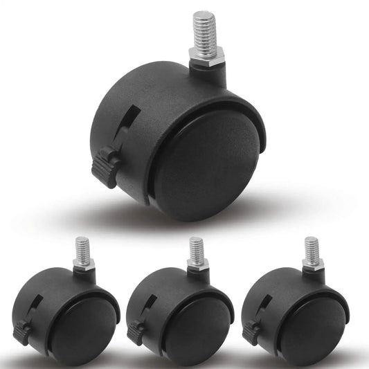 1.5 Inch M8 Threaded Stem Casters With Brakes Black Nylon Furniture Casters Set Of 4 Heavy Duty Replacement Swivel Wheels