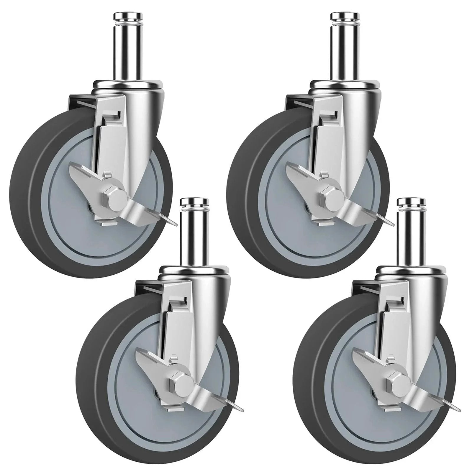 5 Inch Heavy Duty Caster Set With Brake For Wire Shelving Racks Replacement Wheels Four Pack Compatible With Metro Quantum And Uline