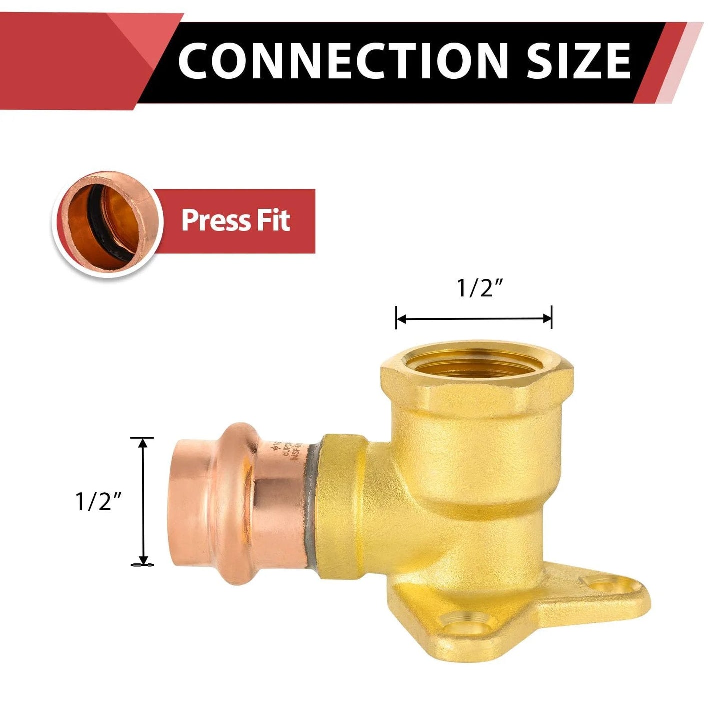 Pack Of Five Half Inch Copper Press Fit To Half Inch Female NPT Drop Ear 90 Degree Elbow Plumbing Fittings LBP Design For Type M L And K Copper Tubing With Quick Connection And Watertight Seal