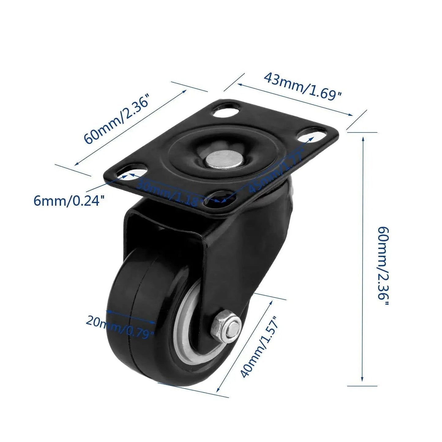 Heavy Duty 4 Pack 1.5 Inch Polyurethane Casters With Top Plate 360 Degree Swivel Locking Brakes 400lb Total Capacity image