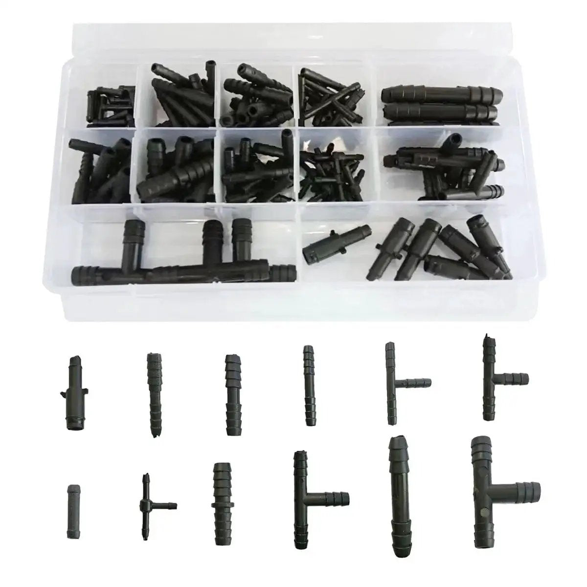 Pro Grade Vacuum Line Connector Kit With 12 Sizes Heat Resistant Nylon Barbed Fittings For Auto Tubing Straight And Tee Reducers 125 Piece