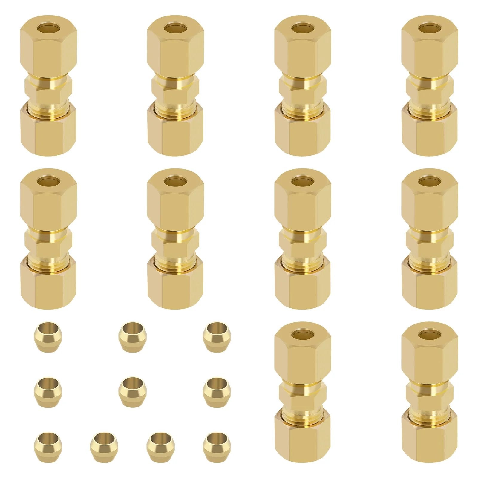 Brass Compression Tube Fittings Set Pro Grade Ten Pack With 3 16th Inch Outer Diameter Union Connectors And 10 Brass Sleeves Ferrules