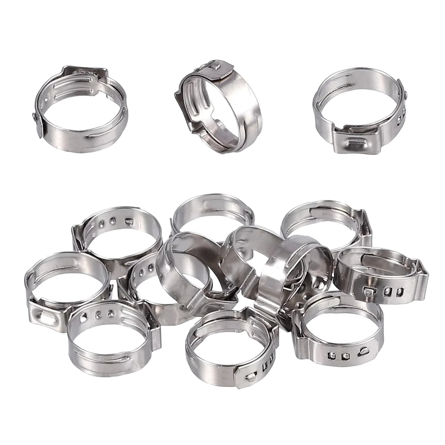 Heavy Duty 10.3-11.8mm Single Ear Crimp Hose Clamps Set, 100-Pack, 304 Stainless Steel, Stepless Hose Clamp for Automotive, Home Appliances, Water Pipes and Fuel Lines by MISPIRE