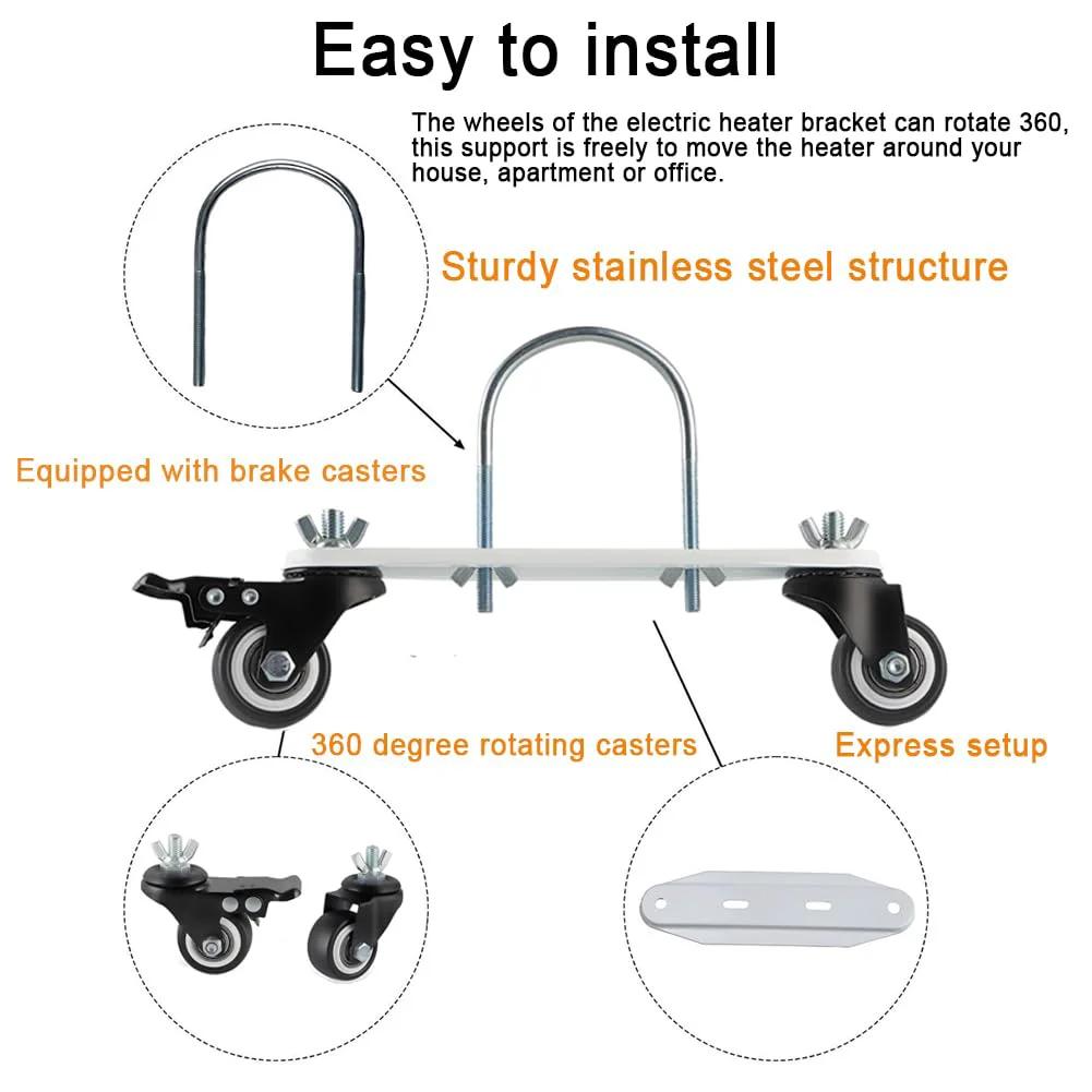 Mobile Pulley Holder For Oil Filled Radiator And Electric Heater Frame, 360 Degree Swivel Base With Wheels And Brakes image