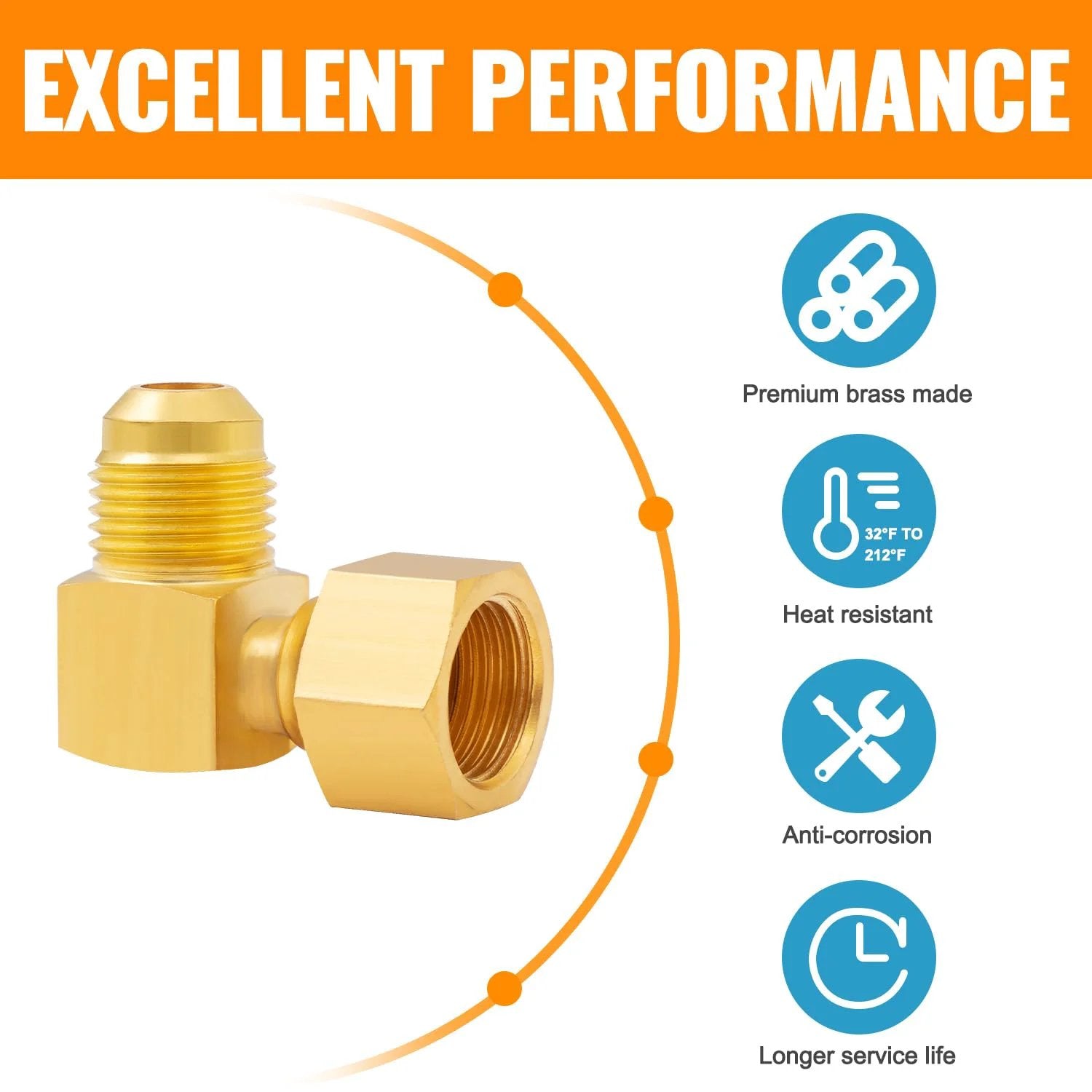 Three Eighth Inch Female Swivel To Three Eighth Inch Male Flare Brass Elbow Fitting Ninety Degree Swivel For Low Pressure Propane Gas Heaters One Pack Includes Sealing Tape with premium brass, heat resistance, anti-corrosion, longer service life indications.