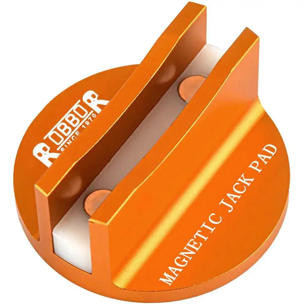 Pinch Weld Jack Pad Magnetic Aluminum Jacking Puck for Frame Rails and Cars, orange billet aluminum, side view