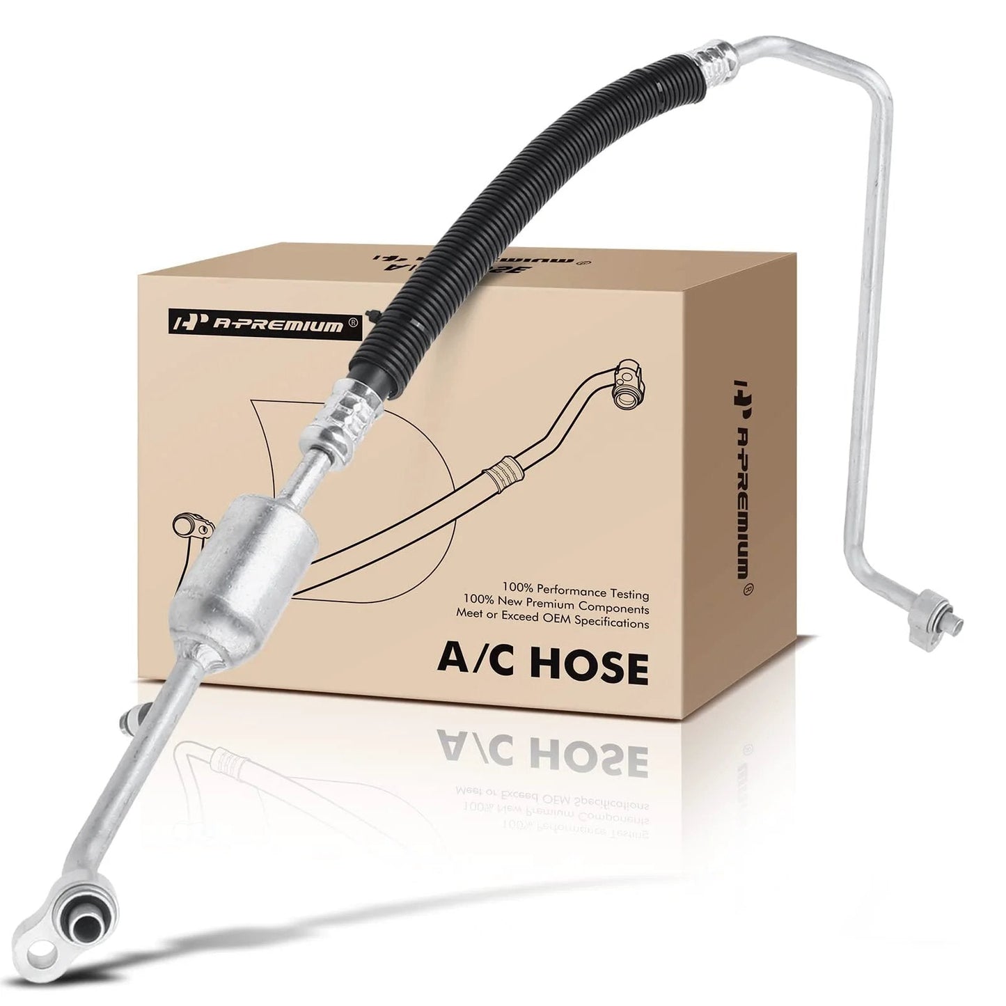 AC Discharge Line Hose Assembly For GM Trucks And SUVs Compatible With Silverado 1500 Tahoe Suburban Sierra Yukon XL 1500 2500 Escalade ESV EXT From Compressor To Condenser Fits Cadillac Chevrolet GMC Models, shown with packaging