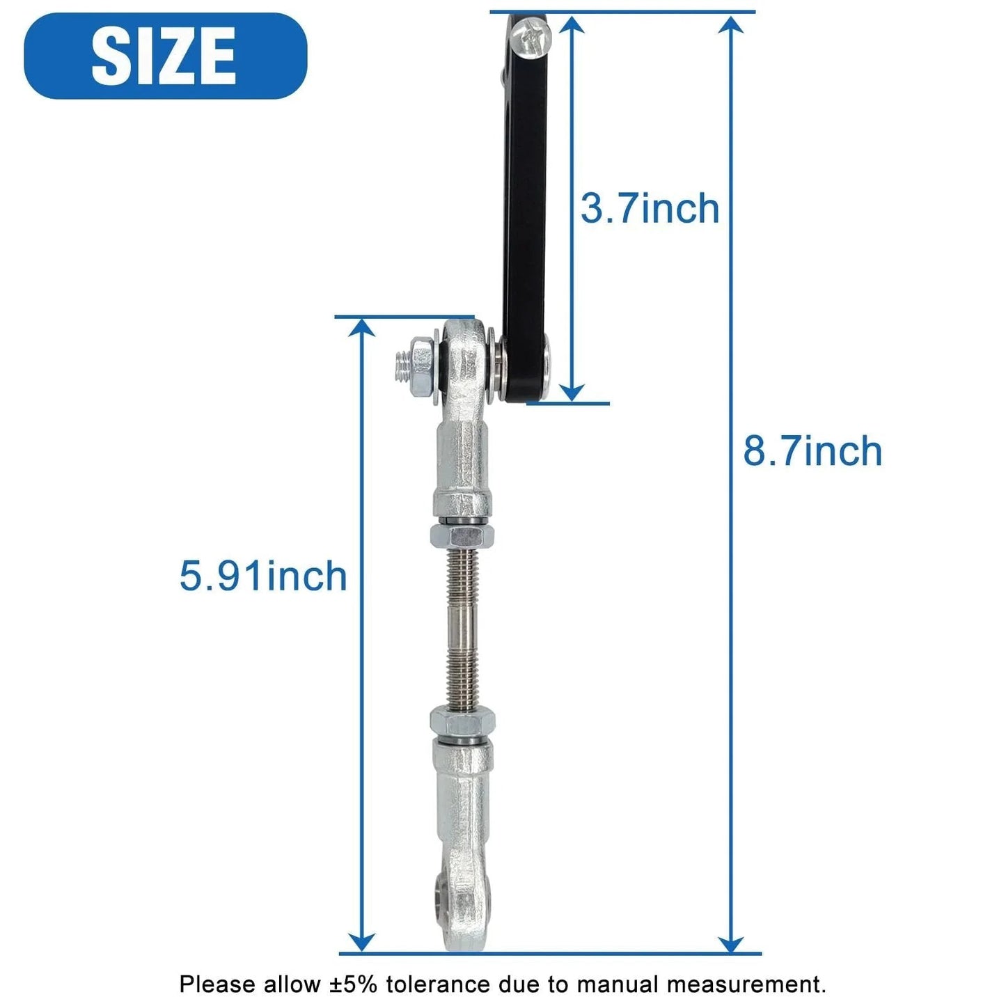 Side view of Rocker Arm For Reciprocating Linear Actuator With Adjustable Stroke From 30 To 150mm And 8mm Motor Shaft Hole, dimensions marked