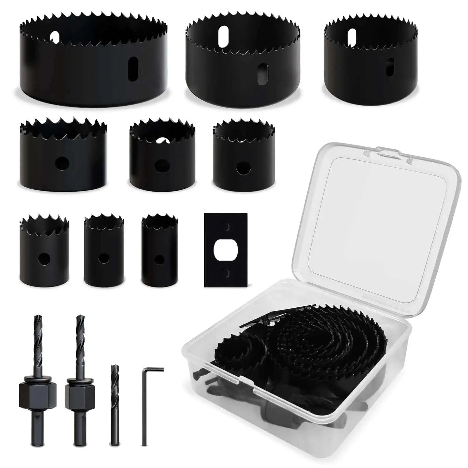 Durable 14 Piece Hole Saw Kit with Mandrel and Accessories for Soft Wood and PVC Board Home Projects Includes Nine Hole Saw Sizes