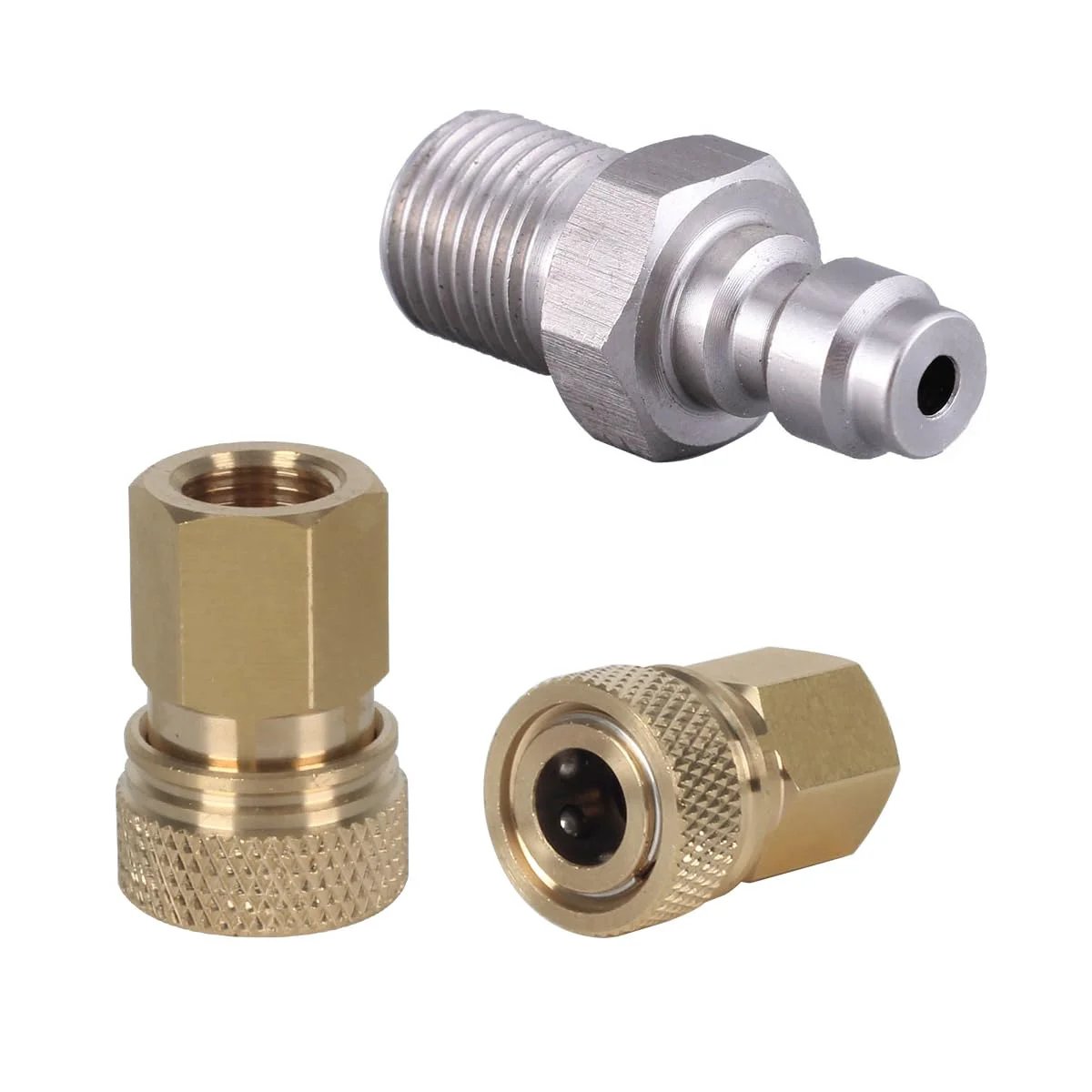 8mm Quick Disconnect To One Eighth NPT Adapter Set For High Pressure Air Systems showing stainless steel fittings