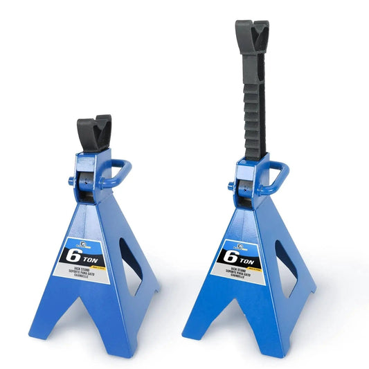 6 Ton Adjustable Jack Stands Heavy Duty Steel Lifting Stand 14.6 To 24 Inches, blue steel, ratchet mechanism, pair of stands