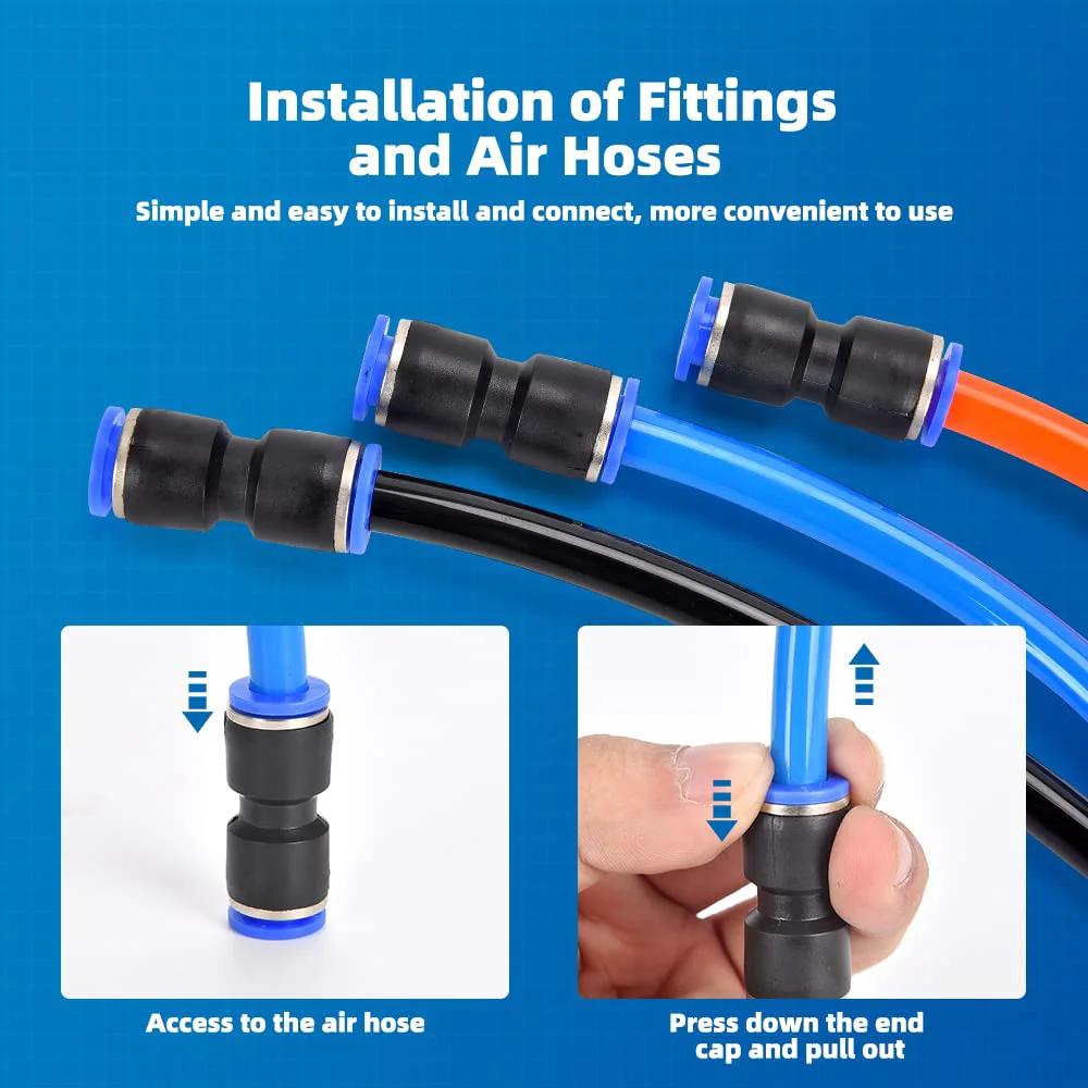 Quick Connect Air Hose Fittings Kit 60 Pieces for 5/32 1/4 5/16 3/8 1/2 Inch Tubing installation guide
