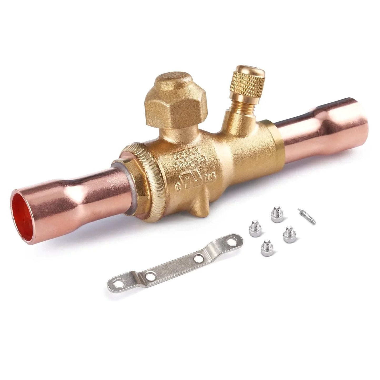 Beefy Brass Refrigeration Ball Valve Three Eighths ODF With Helium Leak Tested And Leak Proof Sealing High Pressure 900 PSI Copper Tube Solder Connection For Air Conditioning And Heat Pump Systems UL Listed Hong Sen.
