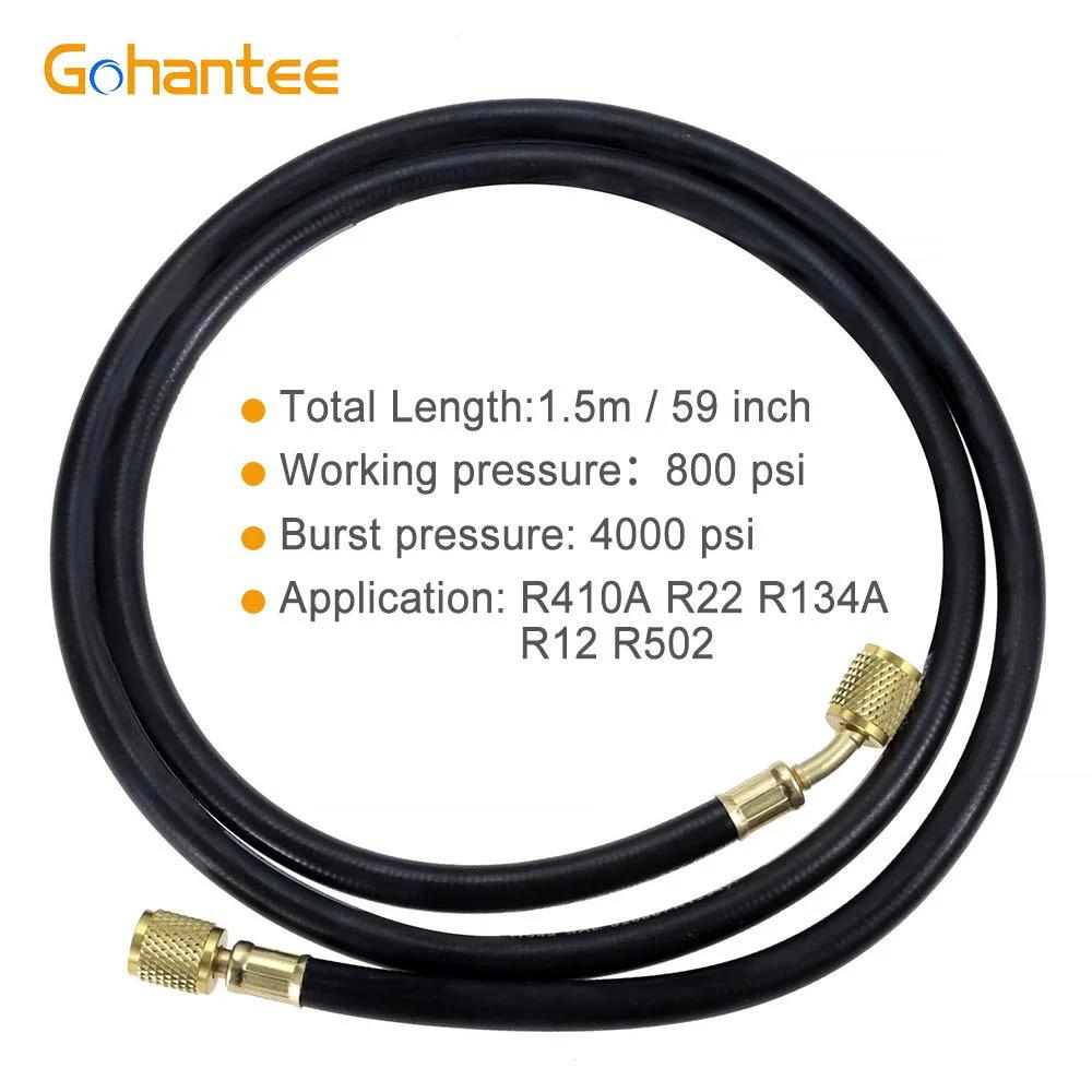 Pro Grade Heavy Duty R410A Refrigerant Charging Hose Set, 59 Inch Length With Quarter Inch SAE Female Flare, 800 PSI Working Pressure, 4000 PSI Burst, Compatible With R410A R22 R134A R12 R502 Air Conditioning Systems, Easy DIY.