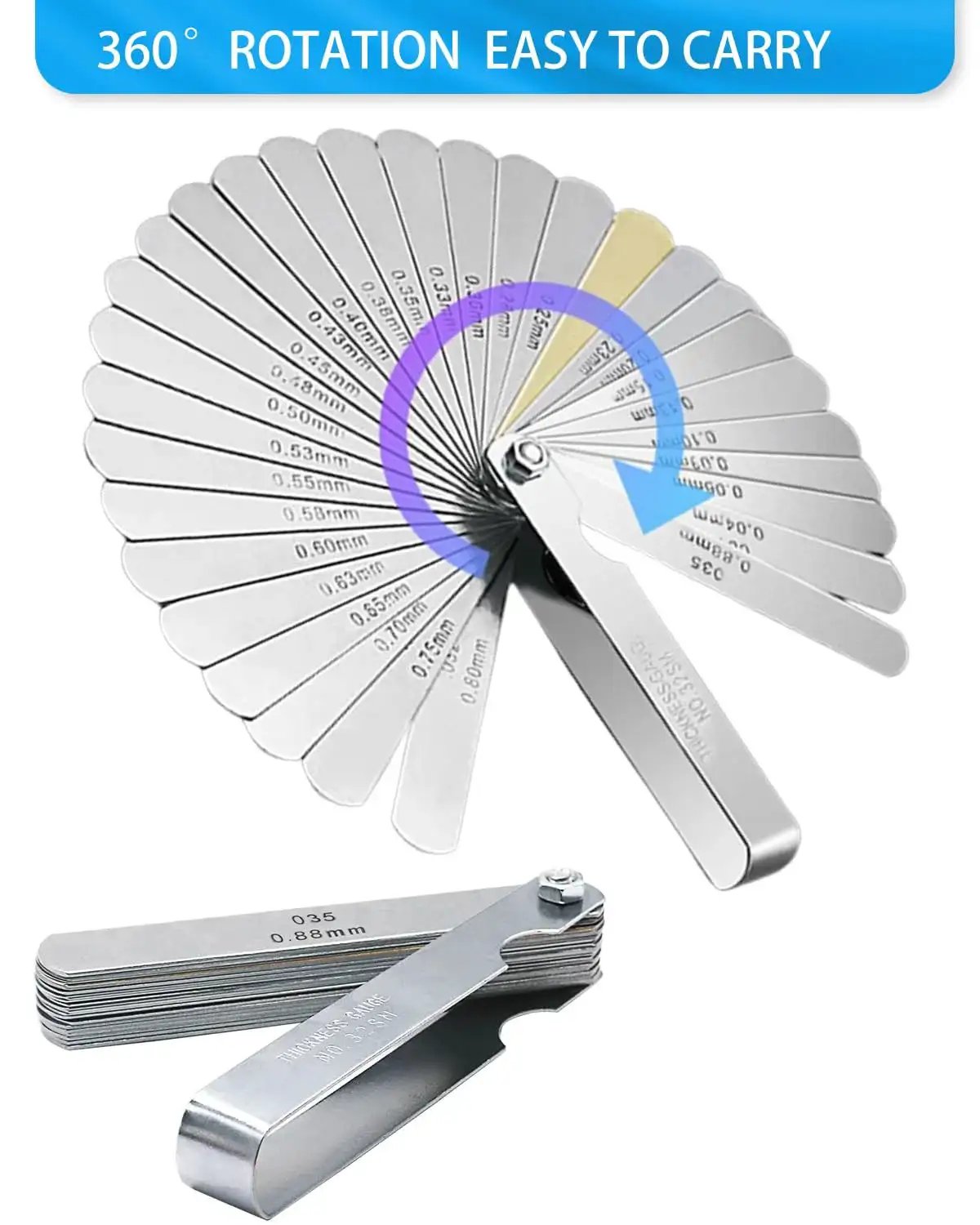 32 Blade Tapered Feeler Gauge Set In Stainless Steel With Dual Metric And SAE Markings for precise gap measurement