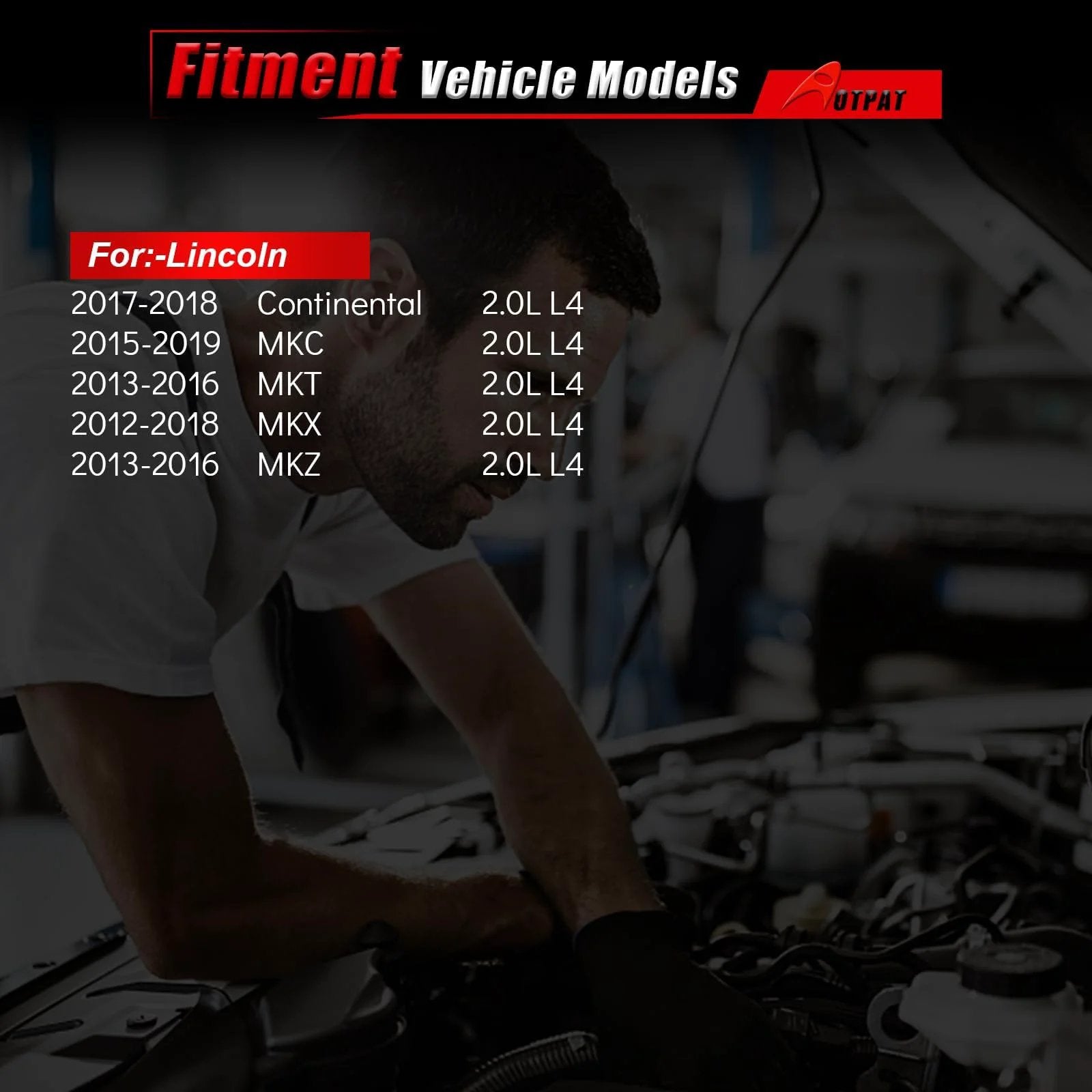 Mechanic working on engine in a garage, list of vehicles compatible with Vacuum Pump Compatible With Ford Fusion Edge Escape Explorer Focus Mustang Taurus Lincoln MKC Continental MKT And Land Rover LR2 2.0L EcoBoost 4 Cylinder 2012 2019 2013 2018 2015 2016 2017 Replacement OE LR047384 visible.