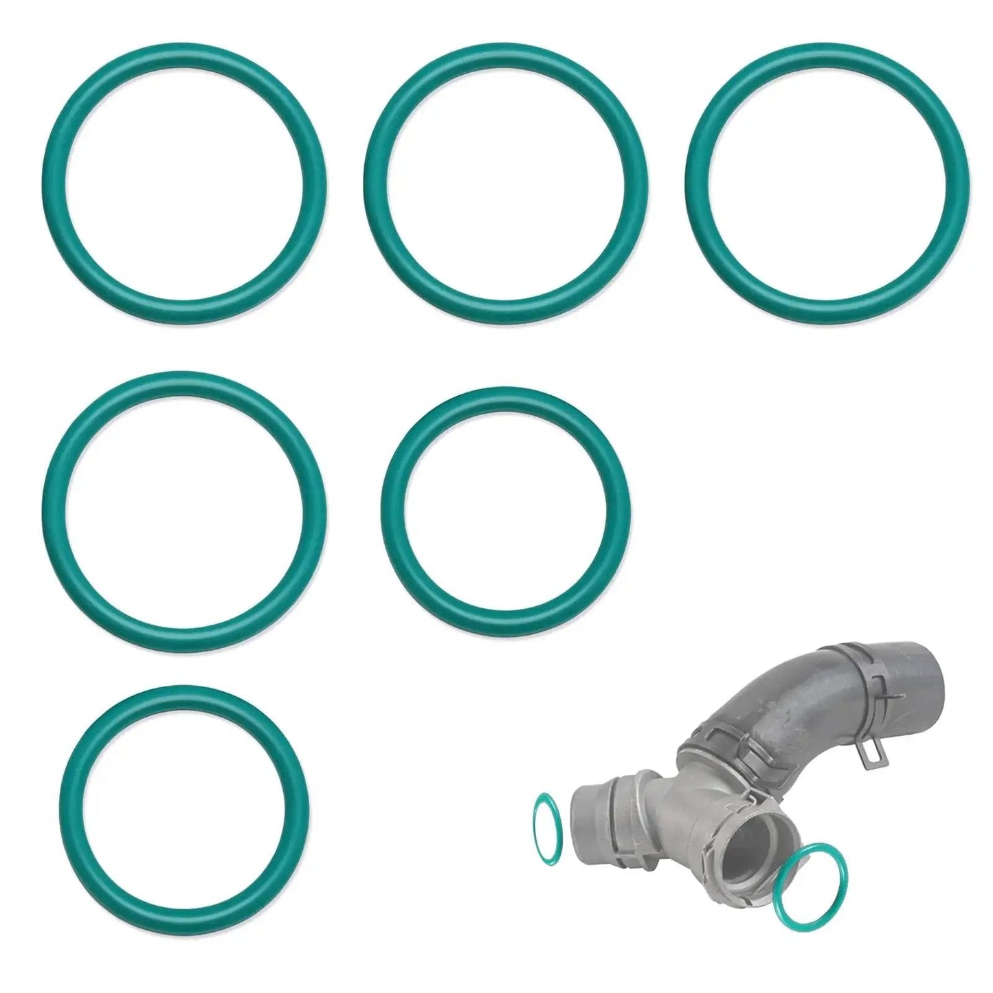 O Ring Seal Set For Ford F Series Radiator Hose And T Pipe Coolant Leak Repair 6 Pack with FPM material shown with T-pipe.
