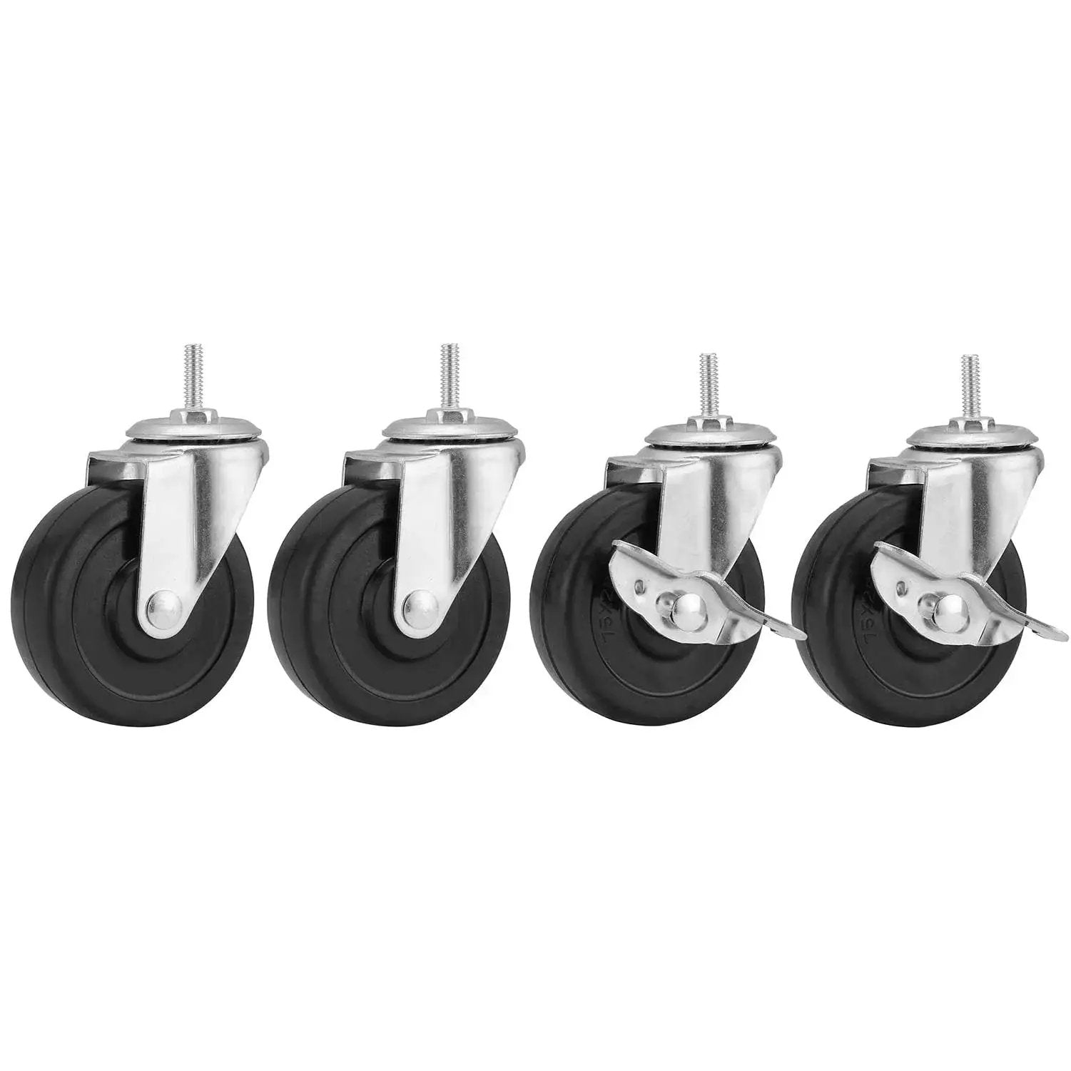 Three Inch Wire Shelf Casters Set Of Four With Threaded Stems M8 And M10 For Wire Shelving Heavy Duty Steel Housing Side Lock Brake