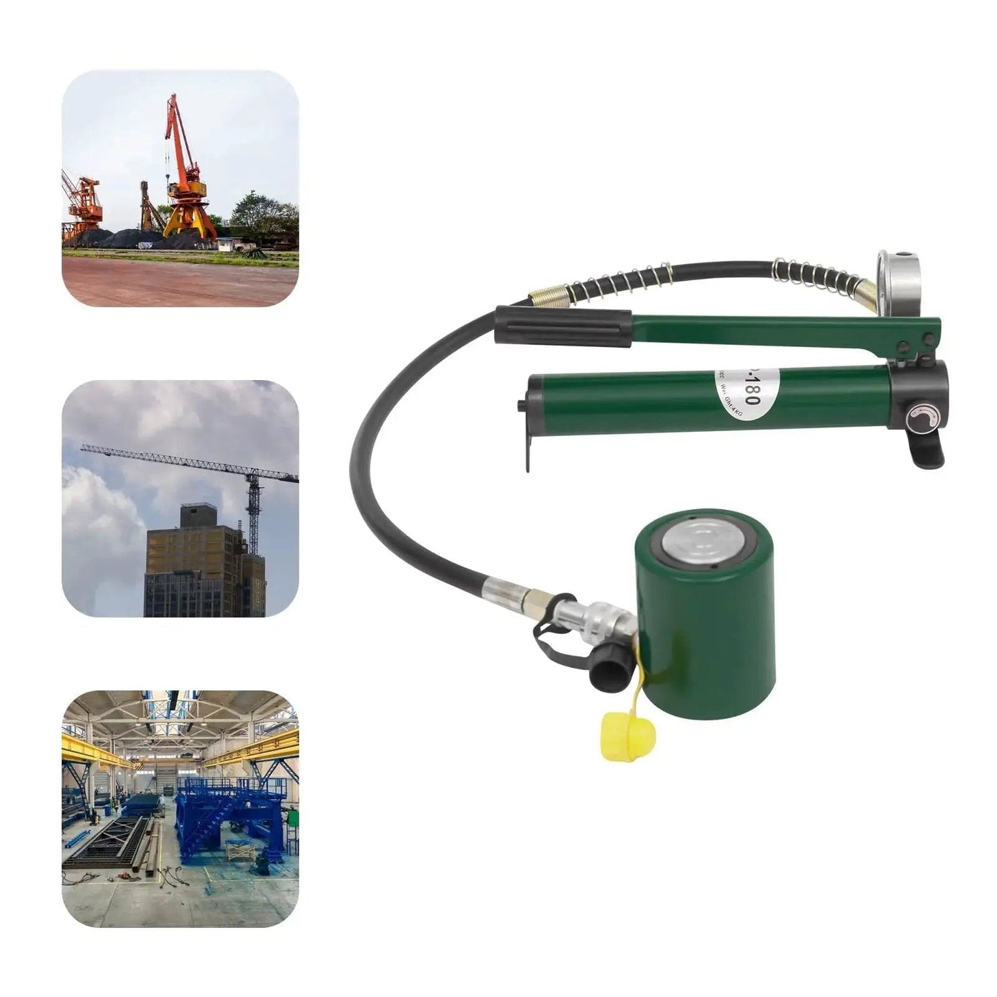 20 Ton Hydraulic Ram Jack With Hand Pump And Gauge Low Profile Porta Power Kit with construction site images