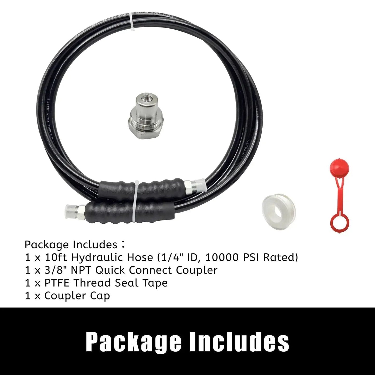 Pro Grade Built Tough 10 Foot High Pressure Hydraulic Hose Kit 10000 PSI CH604 showing components including coupler cap