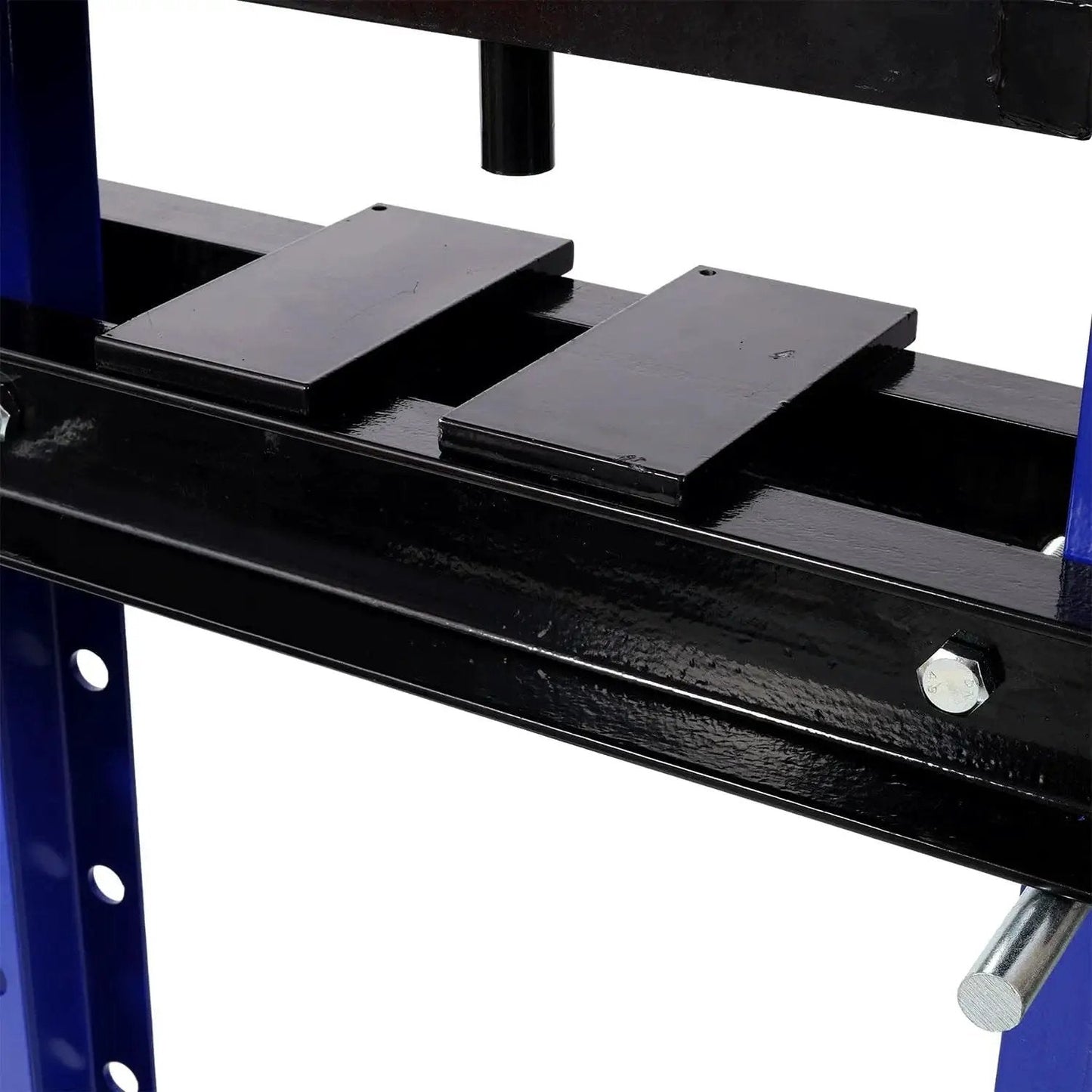 Close-up of an adjustable bed of a 20 Ton Hydraulic Floor Press With Gauge H Frame For Ball Joints And Bushings.