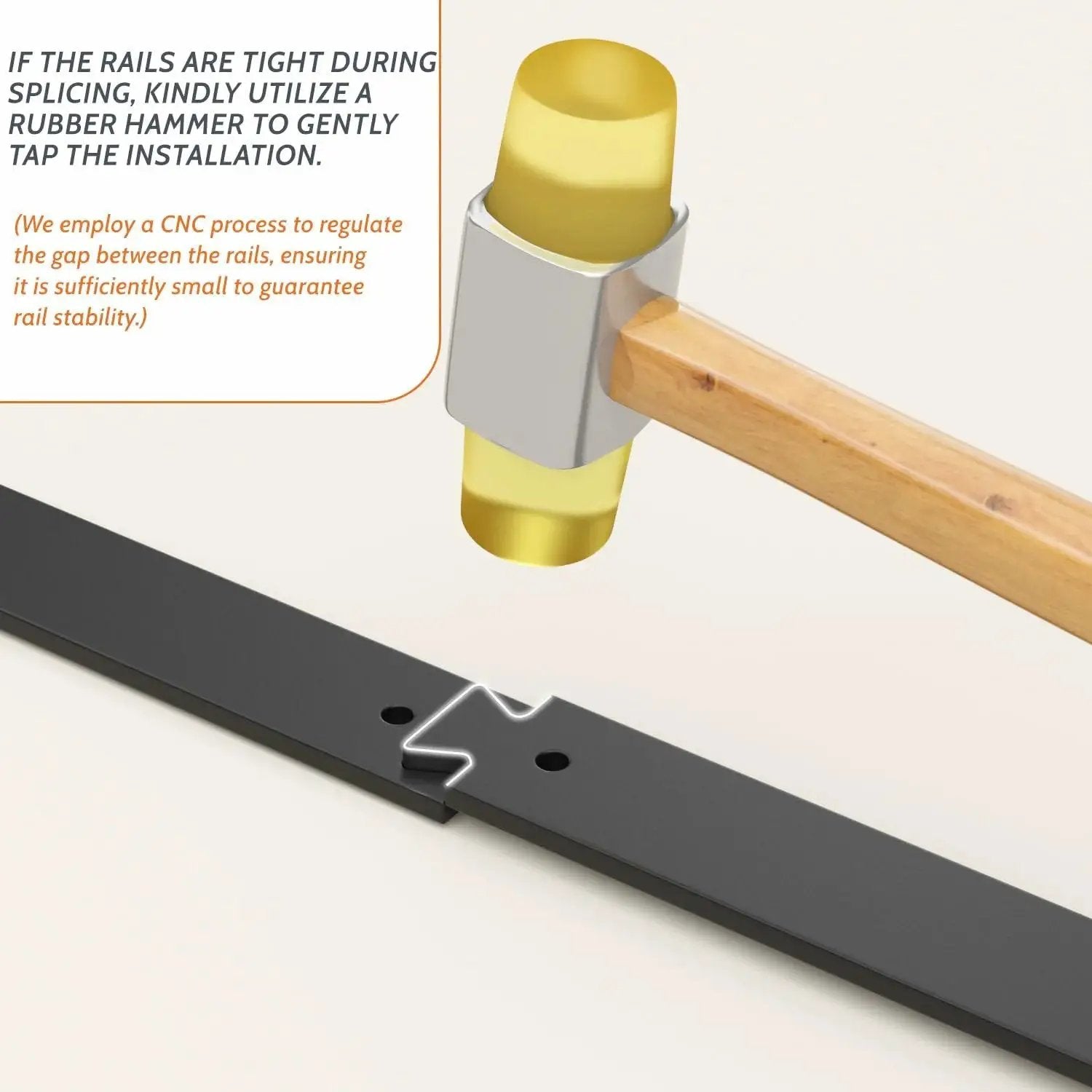 Rubber hammer tapping 52 Inch Bifold Barn Door Hardware rail during installation