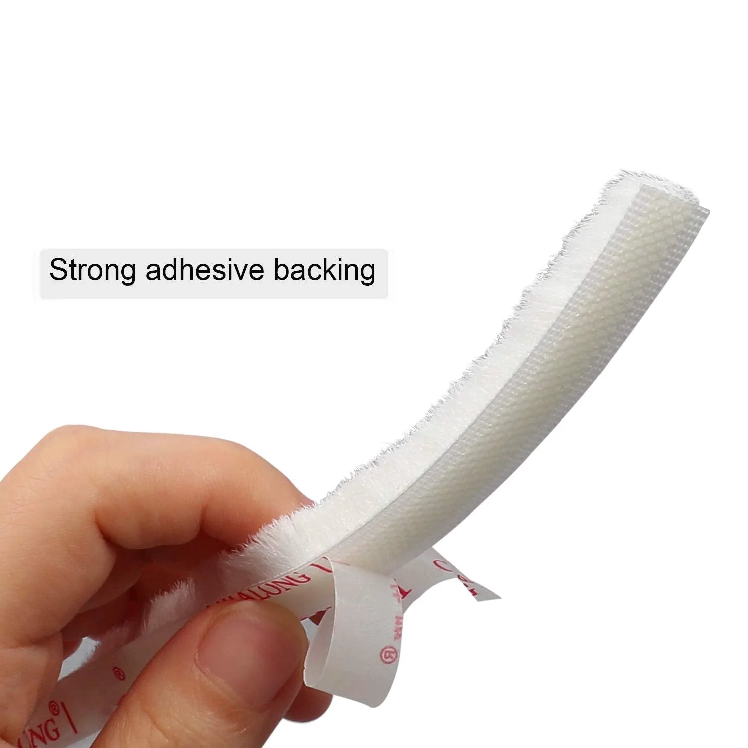 Close-up of Fuzzy Brush Weatherstripping For Windows And Doors, Self Adhesive Felt Seal, strong adhesive backing visible