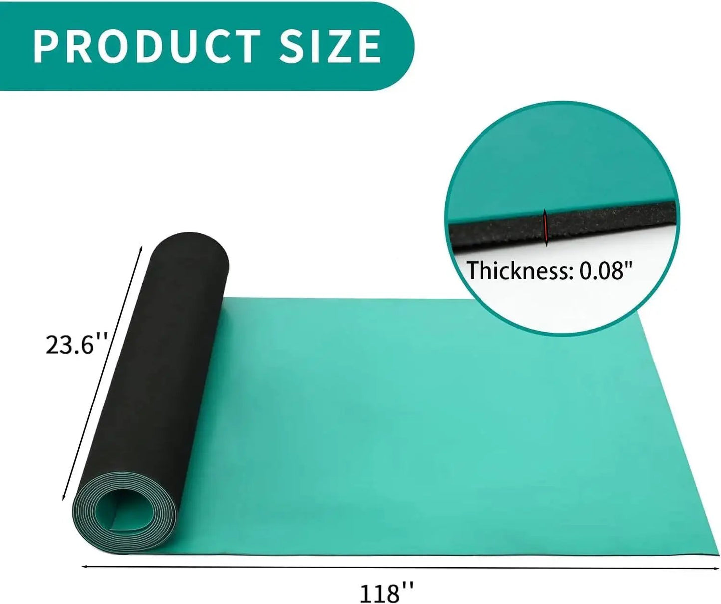 Large ESD Grounding Desk Mat Roll 23.6 By 118 Inches High Temperature Anti Static Rubber Pad on display showing size and thickness.